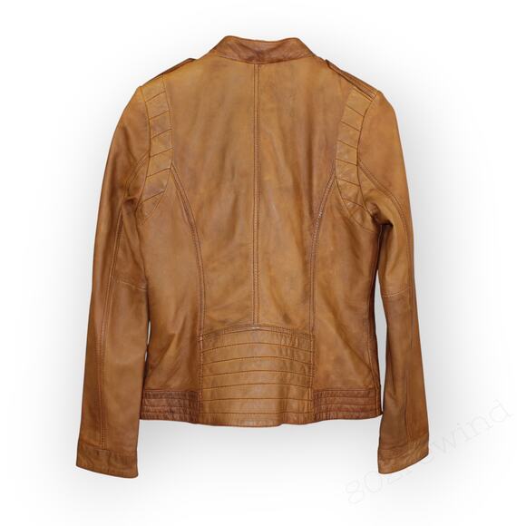 Medium Guess Los Angeles Leather Jacket Caramel Moto Biker Retro Vintage - Picture 5 of 11